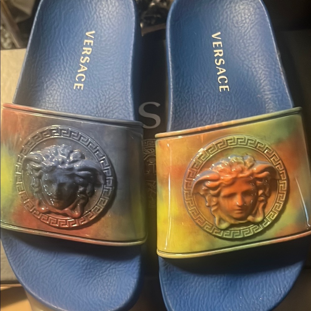 Versace Blue Red Designer Slides
